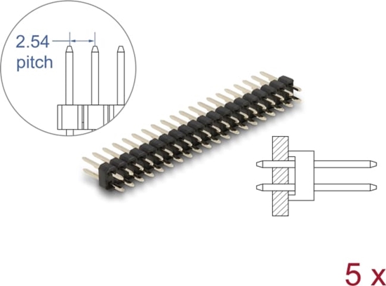 Picture of Delock Pin header 20 pin, pitch 2.54 mm, 2-row, straight, 5 pieces