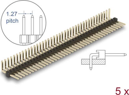 Picture of Delock Pin header 40 pin, pitch 1.27 mm, 1-row, angled, 5 pieces