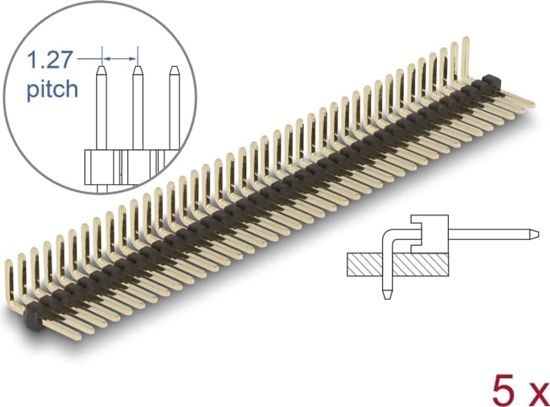 Picture of Delock Pin header 40 pin, pitch 1.27 mm, 1-row, angled, 5 pieces