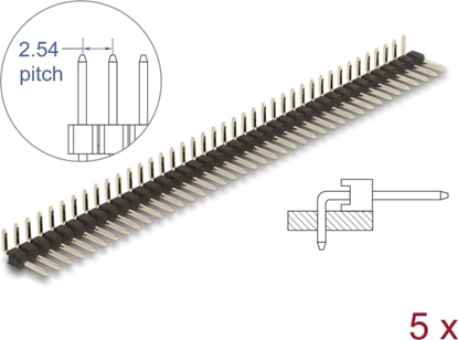 Picture of Delock Pin header 40 pin, pitch 2.54 mm, 1-row, angled, 5 pieces