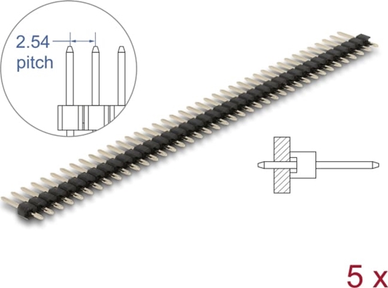 Picture of Delock Pin header 40 pin, pitch 2.54 mm, 1-row, straight, 5 pieces