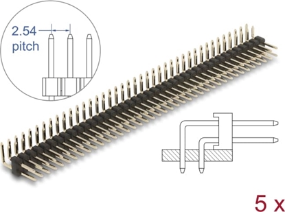 Picture of Delock Pin header 40 pin, pitch 2.54 mm, 2-row, angled, 5 pieces