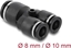 Attēls no Delock Pneumatic Connector 2 x 8 mm to 1 x 10 mm with mounting hole Y-shape