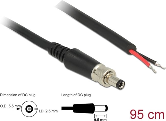Picture of Delock Power cable DC 5.5 x 2.5 x 9.5 mm screwable to open wire ends 95 cm