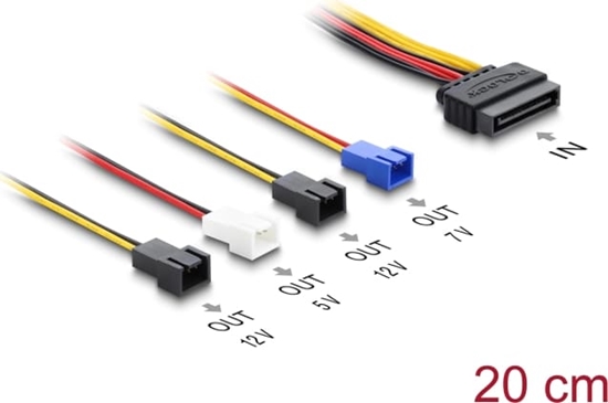 Picture of Delock Power cable SATA 15 pin plug to 4 x 2 pin fan (12 V / 7 V / 5 V) 20 cm