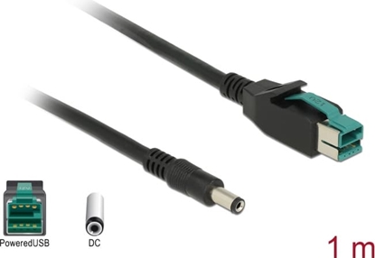 Picture of Delock PoweredUSB cable male 12 V > DC 5.5 x 2.1 mm male 1 m for POS printers and terminals
