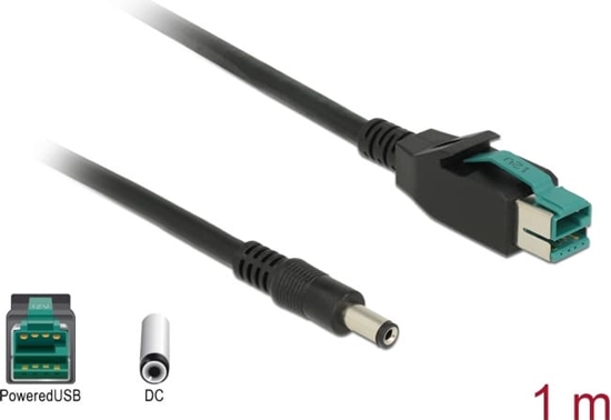 Picture of Delock PoweredUSB cable male 12 V > DC 5.5 x 2.1 mm male 1 m for POS printers and terminals