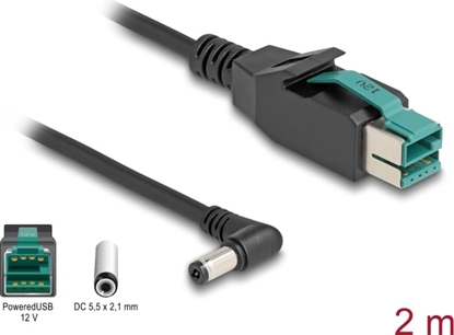 Picture of Delock PoweredUSB cable male 12 V to DC 5.5 x 2.1 mm male angled 2 m