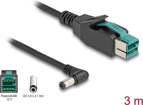 Picture of Delock PoweredUSB cable male 12 V to DC 5.5 x 2.1 mm male angled 3 m