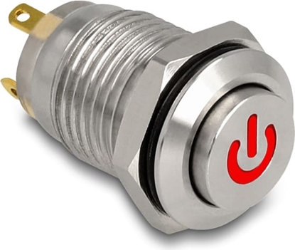Attēls no Delock Push Button for Installation 12 mm 4 x solder connection LED red power symbol
