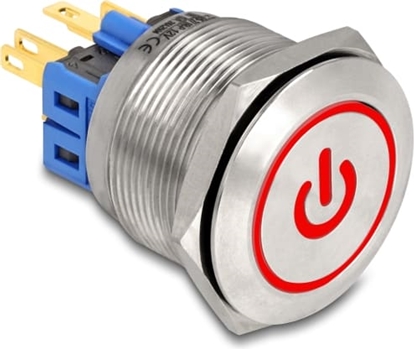 Attēls no Delock Push Button for Installation 25 mm 6 x solder connection LED red power symbol + ring