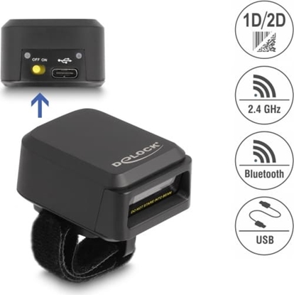 Attēls no Delock Ring Barcode Scanner 1D and 2D with 2.4 GHz or Bluetooth - Wireless Charging Function