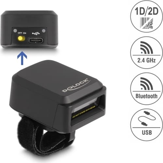 Picture of Delock Ring Barcode Scanner 1D and 2D with 2.4 GHz or Bluetooth - Wireless Charging Function