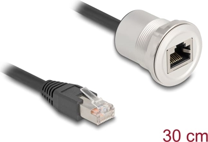 Picture of Delock RJ45 built-in jack with cable plug Cat.5e STP 30 cm aluminium