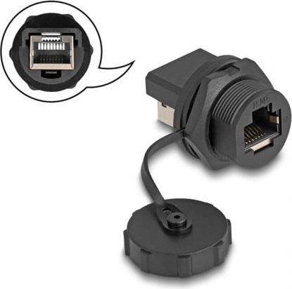 Picture of Delock RJ45 Cat.6A Coupler with protective cap for built-in installation IP67 dust and waterproof