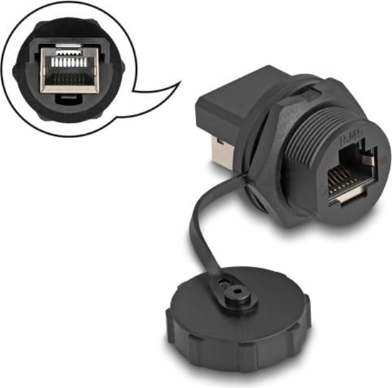 Picture of Delock RJ45 Cat.6A Coupler with protective cap for built-in installation IP67 dust and waterproof