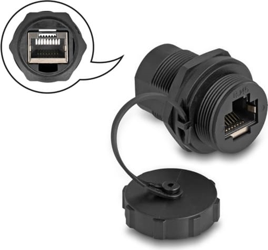Picture of Delock RJ45 Cat.6A Coupler with sealing cap IP67 dust and waterproof