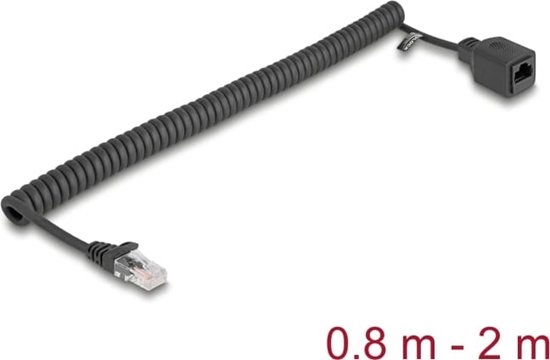 Picture of Delock RJ45 Coiled Cable plug to jack Cat.5e UTP 0.8 m to 2 m black