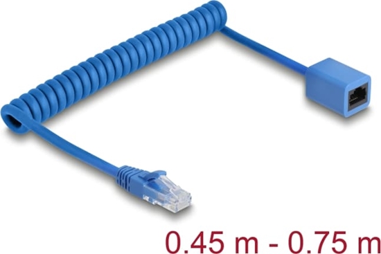 Picture of Delock RJ45 Coiled Cable plug to jack Cat.6 UTP 0.45 m to 0.75 m blue