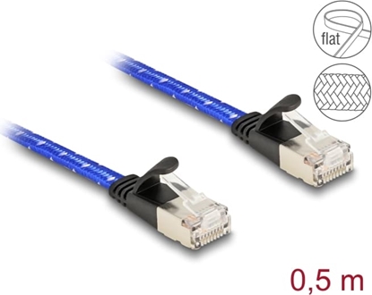 Picture of Delock RJ45 flat network cable with braided coating Cat.6A U/FTP 0.5 m blue