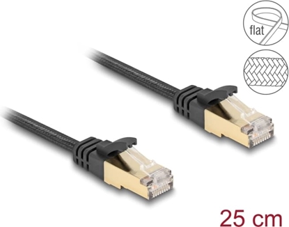 Picture of Delock RJ45 Flat Network Cable with braided jacket Cat.6A U/FTP plug to plug 0.25 m black