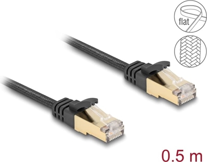 Picture of Delock RJ45 Flat Network Cable with braided jacket Cat.6A U/FTP plug to plug 0.5 m black