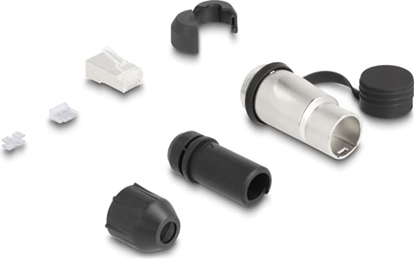Picture of Delock RJ45 Modular Plug Cat.6A for self-assembly with robust cable plug housing coupler and protective cap suitable for Delock feed-through couplers 67061 and 67062 IP66 dust and waterproof