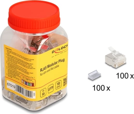Picture of Delock RJ45 Modular Plug Cat.6A for slim and flat cable 100 pcs set