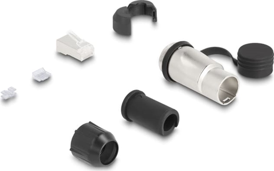 Picture of Delock RJ45 Modular Plug for self-assembly Cat.6A with robust cable plug housing and protective cap suitable for the Delock feed-through couplers 67061 and 67062