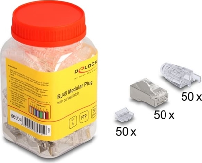 Picture of Delock RJ45 Modular Plug with curved latch Cat.6 and bend protection boots 50 pcs set