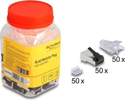 Picture of Delock RJ45 Modular Plug with robust latch Cat.6 and bend protection boots 50 pcs set