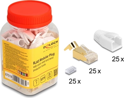 Picture of Delock RJ45 Modular Plug with strain relief and bend protection boots for Cat.7 round cables 25 pcs set