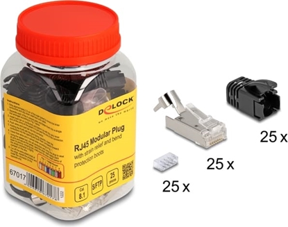 Picture of Delock RJ45 Modular Plug with strain relief Cat.8.1 and bend protection boots 25 pcs set