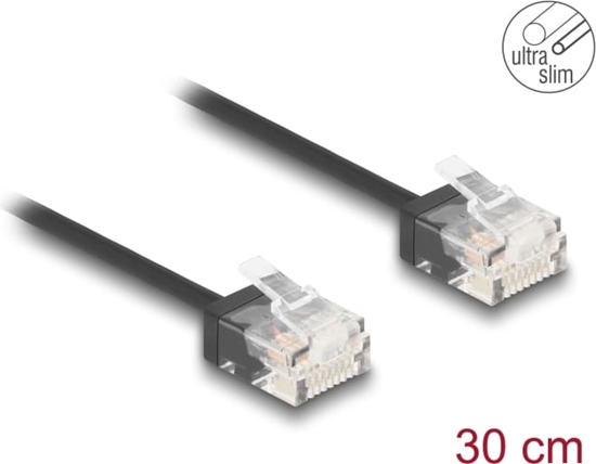 Picture of Delock RJ45 Network Cable Cat.6 UTP Ultra Slim 0.3 m black with short plugs