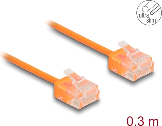 Picture of Delock RJ45 Network Cable Cat.6 UTP Ultra Slim 0.3 m orange with short plugs