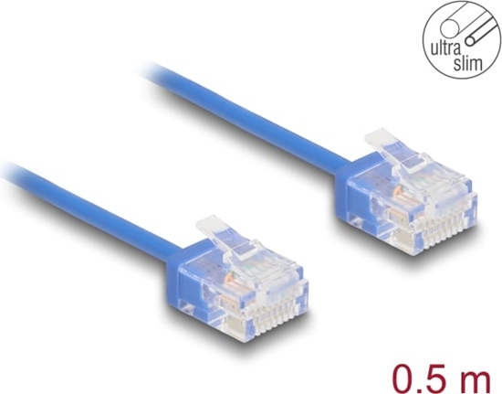 Picture of Delock RJ45 Network Cable Cat.6 UTP Ultra Slim 0.5 m blue with short plugs