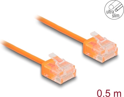 Picture of Delock RJ45 Network Cable Cat.6 UTP Ultra Slim 0.5 m orange with short plugs