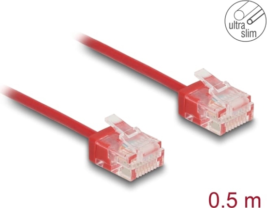 Picture of Delock RJ45 Network Cable Cat.6 UTP Ultra Slim 0.5 m red with short plugs