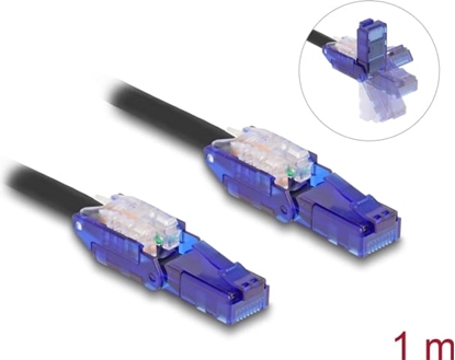 Picture of Delock RJ45 Network Cable Cat.6 UTP with 180° angled plugs black 1 m