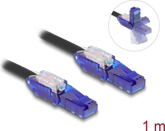 Picture of Delock RJ45 Network Cable Cat.6 UTP with 180° angled plugs black 1 m