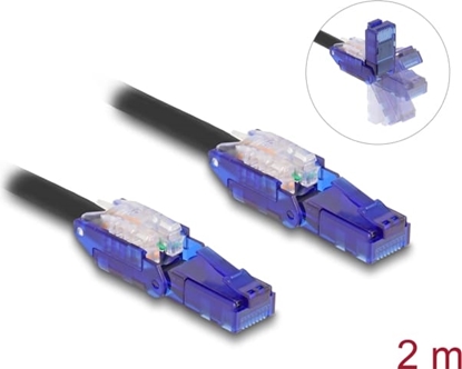 Picture of Delock RJ45 Network Cable Cat.6 UTP with 180° angled plugs black 2 m