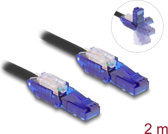 Picture of Delock RJ45 Network Cable Cat.6 UTP with 180° angled plugs black 2 m