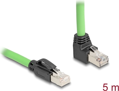 Picture of Delock RJ45 Network Cable Cat.6A plug to plug upwards angled SF/UTP suitable for drag chains PUR (TPU) 5 m green