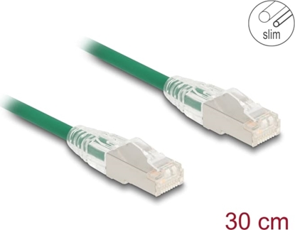 Picture of Delock RJ45 Network Cable Cat.6A plug to plug with curved latch U/FTP Slim 0.3 m green
