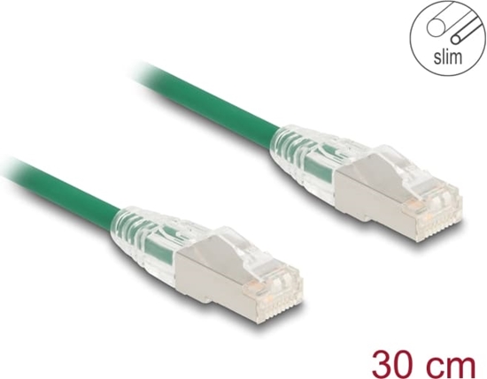 Picture of Delock RJ45 Network Cable Cat.6A plug to plug with curved latch U/FTP Slim 0.3 m green