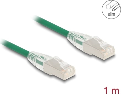 Picture of Delock RJ45 Network Cable Cat.6A plug to plug with curved latch U/FTP Slim 1 m green