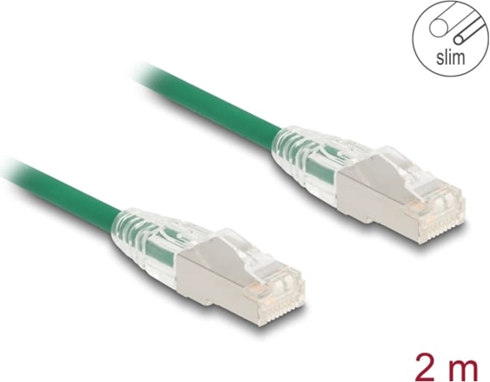 Picture of Delock RJ45 Network Cable Cat.6A plug to plug with curved latch U/FTP Slim 2 m green