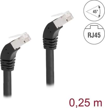 Picture of Delock RJ45 Network Cable Cat.6A S/FTP 45° downwards angled 0.25 m black