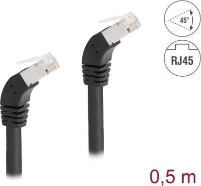 Picture of Delock RJ45 Network Cable Cat.6A S/FTP 45° downwards angled 0.5 m black