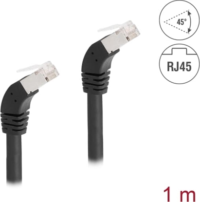 Picture of Delock RJ45 Network Cable Cat.6A S/FTP 45° downwards angled 1 m black